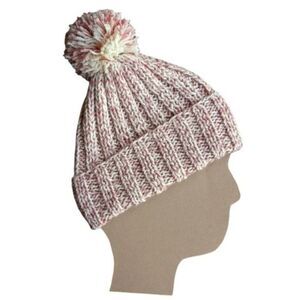 Handmade Pink White Ribbed Knit Beanie Pompom Hat Coquette Balletcore Cozy